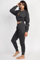 Two Piece Full Zip Crop Solid High Waisted Solid Jogger Set